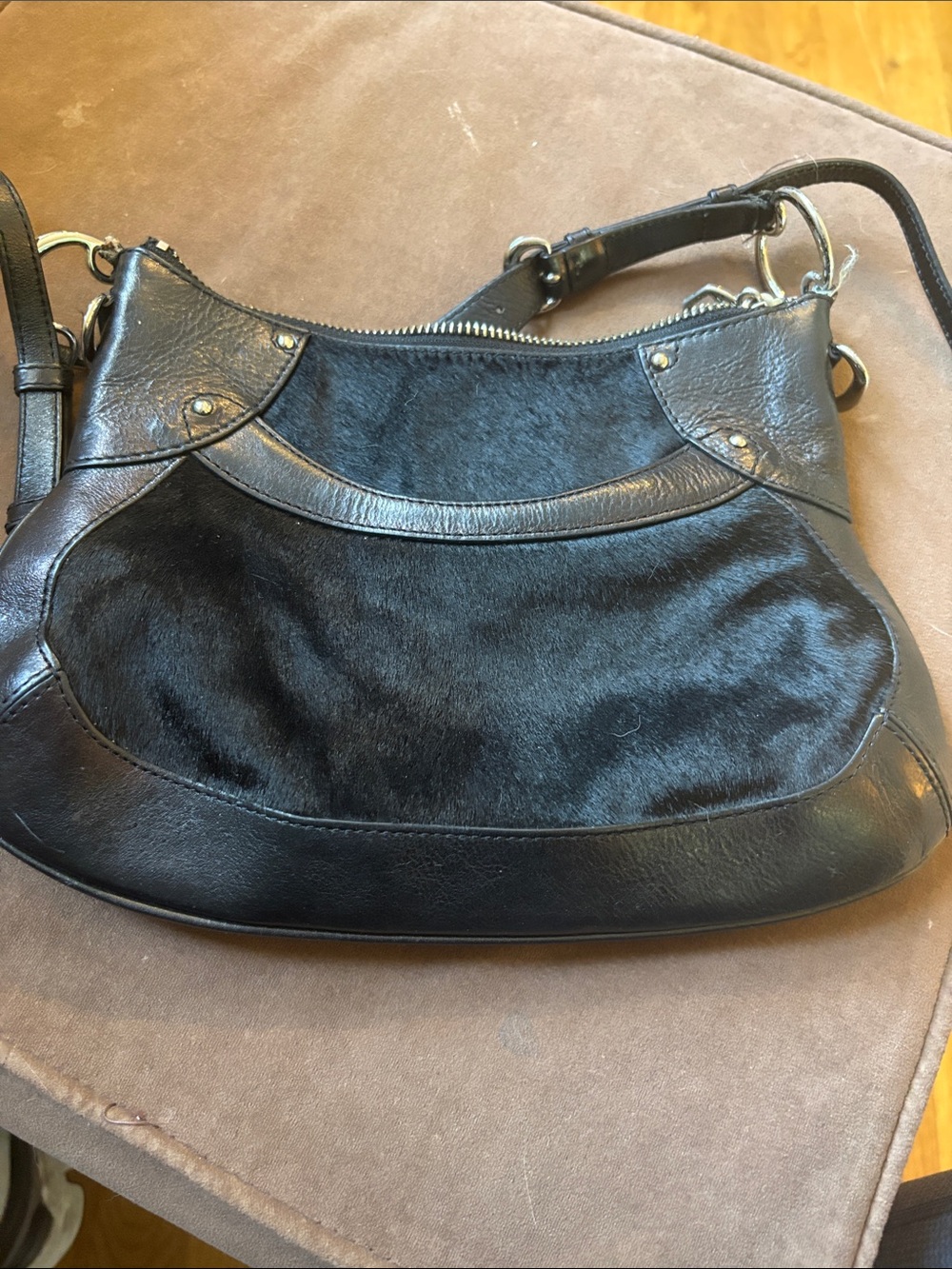Donna Karan Black Leather & Haircalf Shoulder Bag